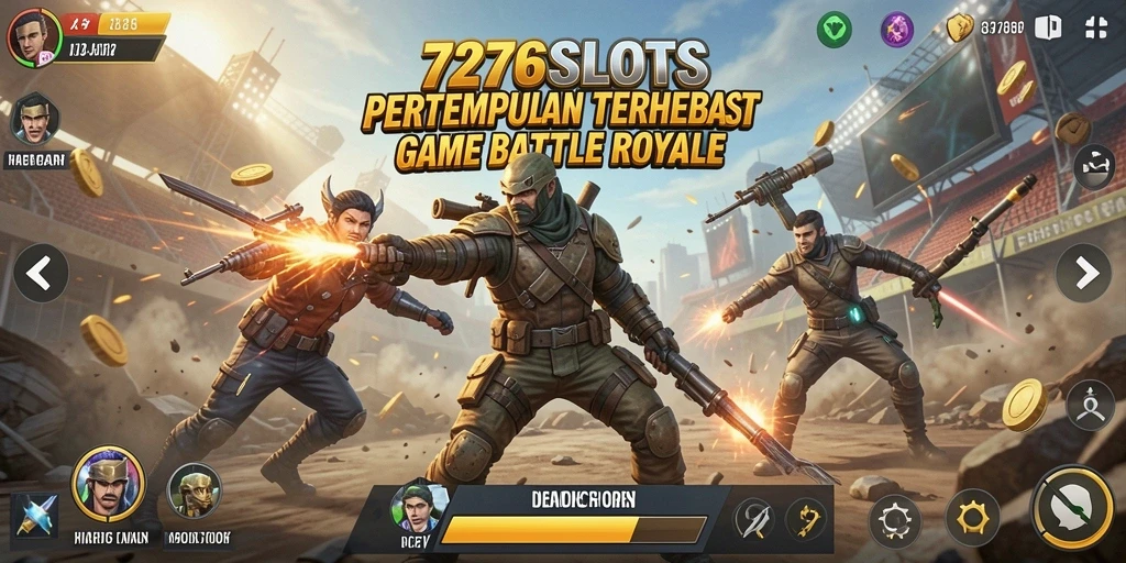 Tampilan gameplay seru dari 7276SLOTS dalam pertempuran Battle Royale yang mendebarkan.