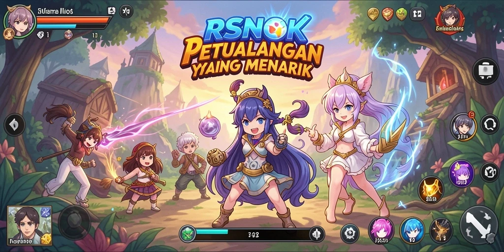 Tampilan gameplay RSNOK yang penuh warna dan karakter-karakter ikonik.